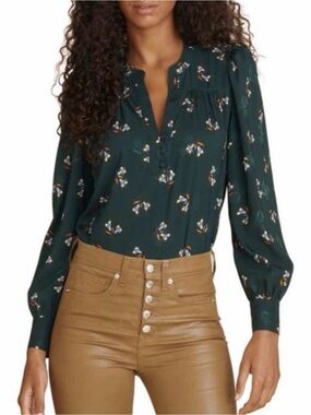 New-Veronica Beard Ashlyn Green flower silk blouse top in a 4